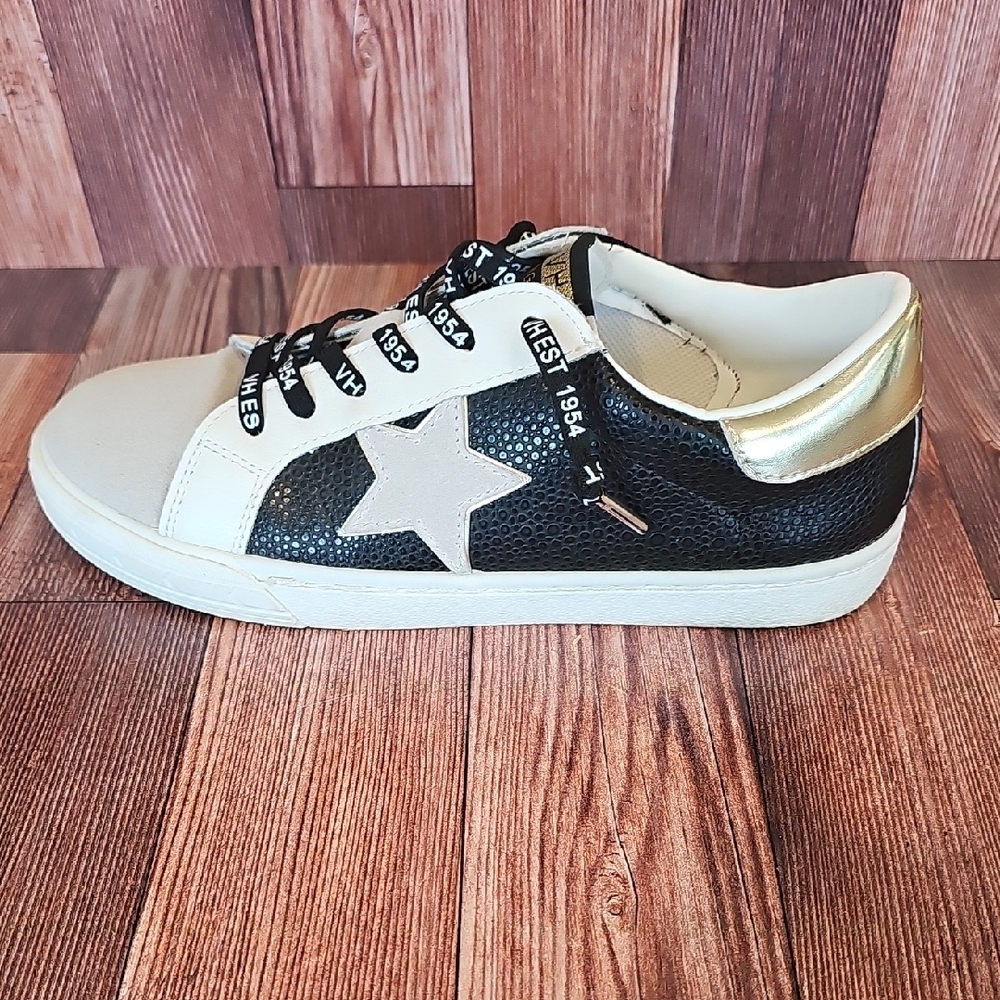 Vintage Havana Black and White Sneakers with Gold Highlights - Picture 4 of 10